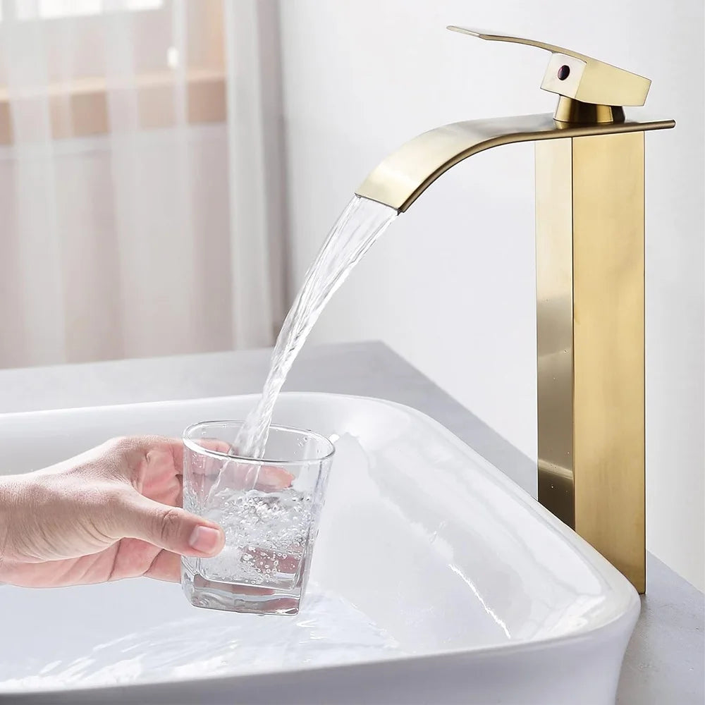 Torneira Banheiro Cascata Alta Metal Inox Monocomando 30cm