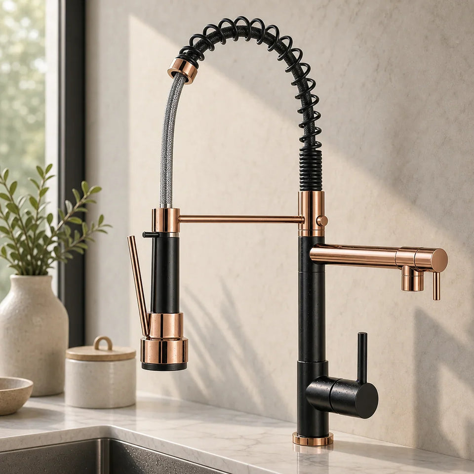 Torneira Gourmet Cozinha com Extensor Rose Preto Quente e Fria