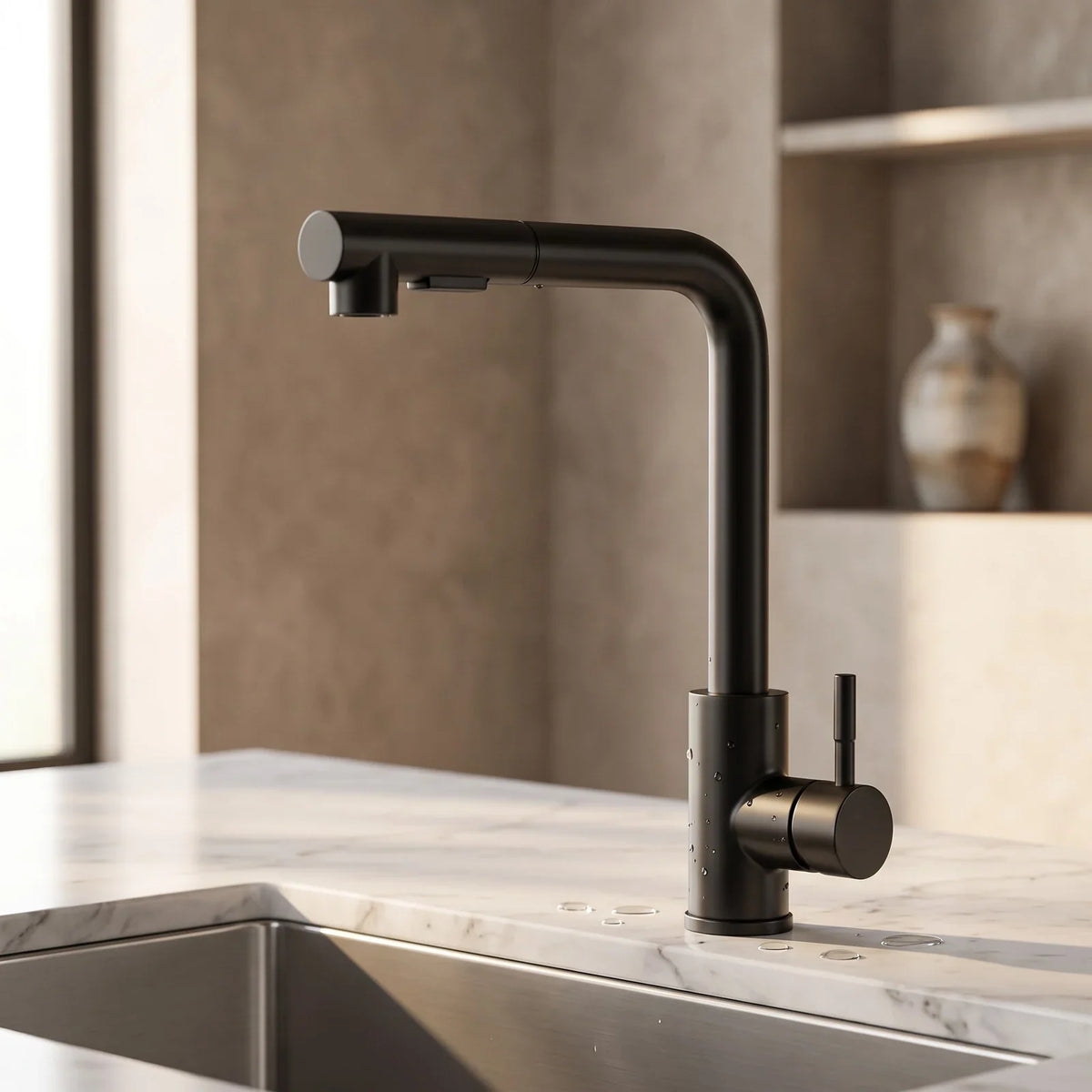 Torneira Gourmet Retratil 360 Monocomando Preto Fosco para Cozinha