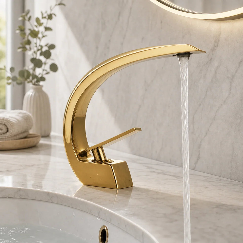 Torneira para Banheiro Monocomando Luxury Dourada Quente e Fria