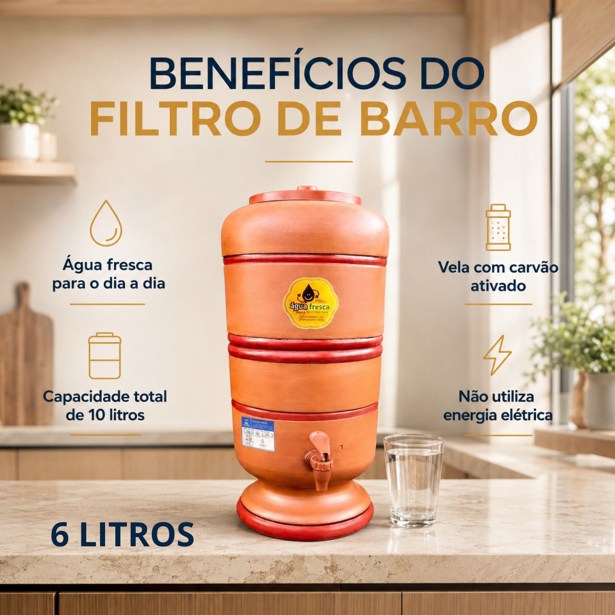Filtro de Barro com Vela de Carvão Ativado