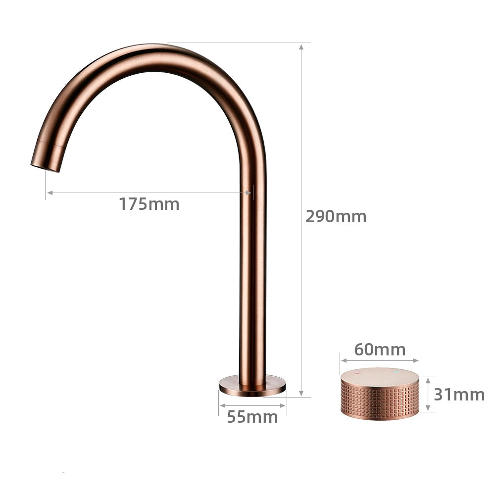 Torneira Misturador Banheiro Cascata Bancada 360° Aço Inox 2 Furos Ouro Rosé Escovado