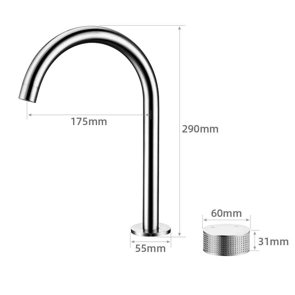 Torneira Misturador Banheiro Cascata Bancada 360° Aço Inox 2 Furos Cromada Brilhante