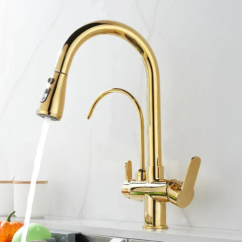 Torneira Gourmet Monocomando com Filtro e Jato Extensível Dourada