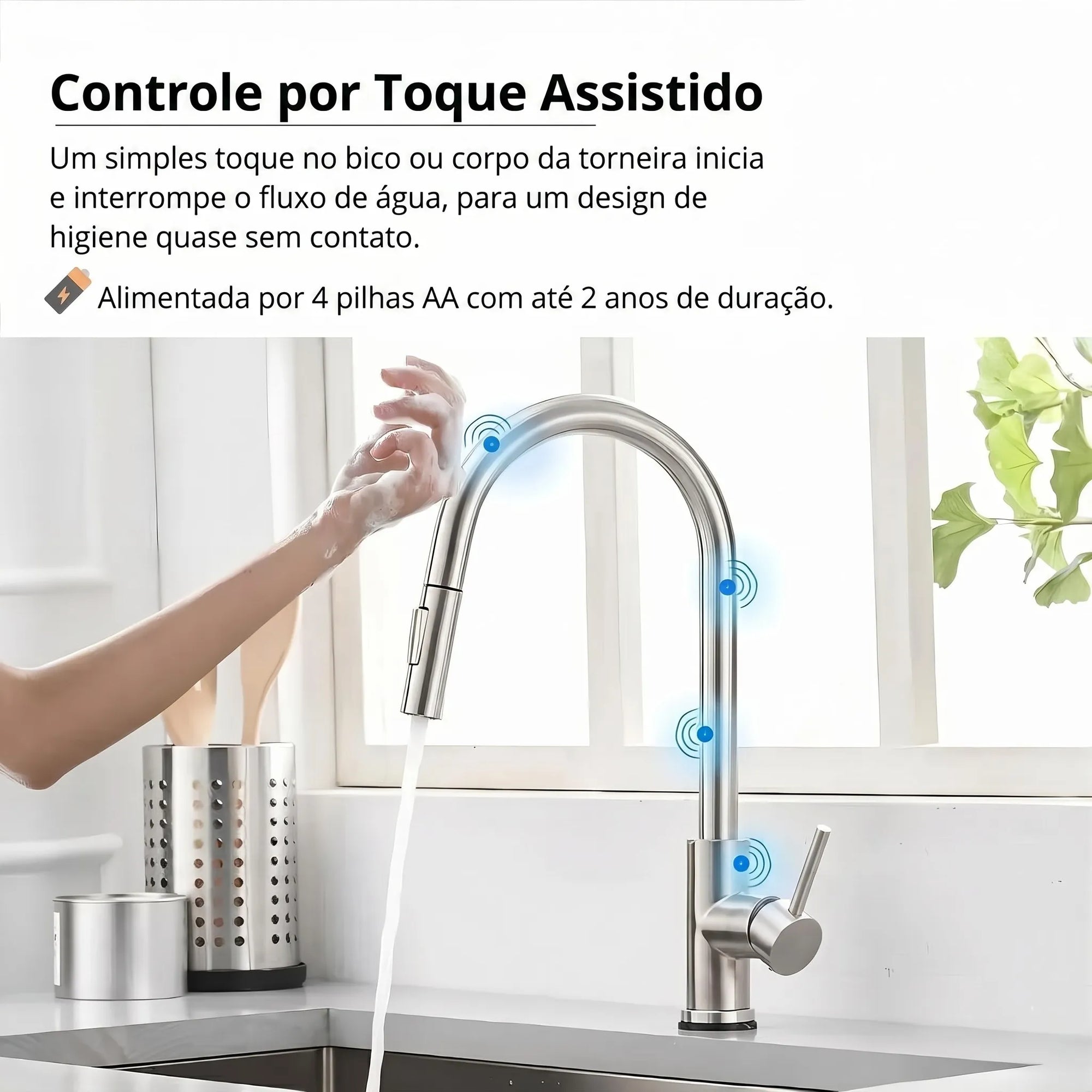 Torneira Monocomando para Cozinha Touch 360 Níquel Escovado