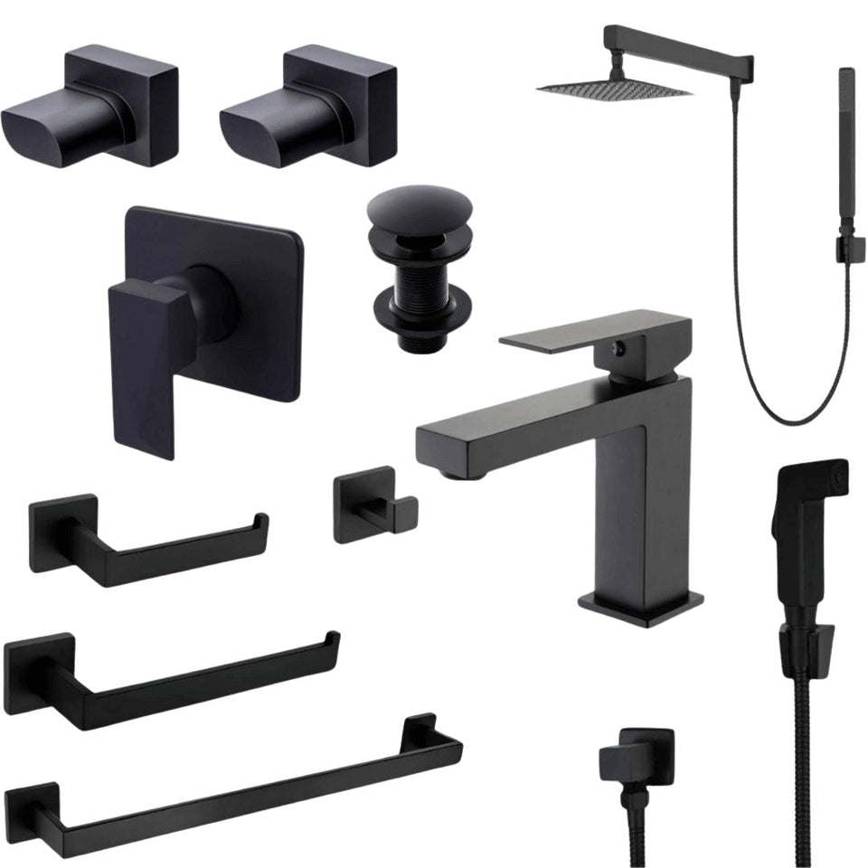 Torneira Banheiro Conjunto Completo Banheiro Black Elegance 11 Itens