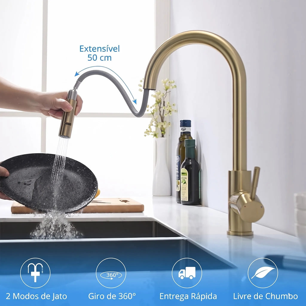 Torneira Monocomando para Cozinha Touch 360 Dourado Escovado