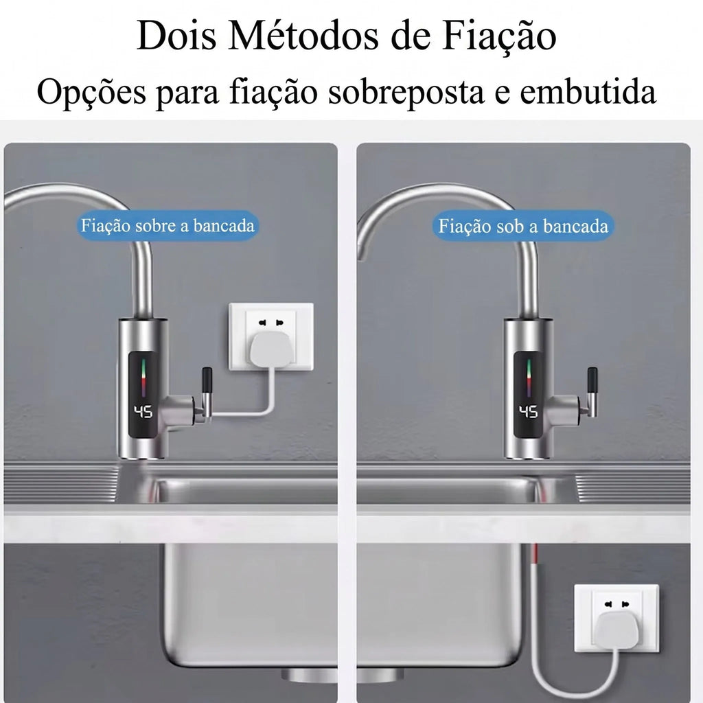 Torneira Elétrica Para Cozinha e Banheiro Com Visor de Temperatura Regulagem e Giratória 360° Aço Inoxidável