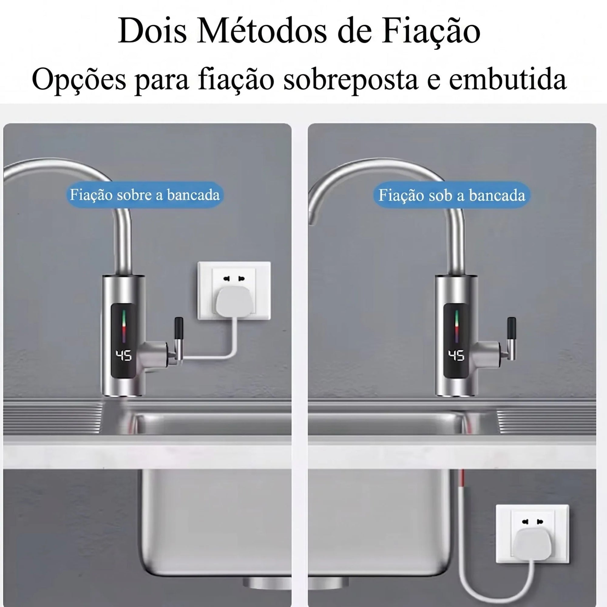 Torneira Elétrica Para Cozinha e Banheiro Com Visor de Temperatura Regulagem e Giratória 360° Aço Inoxidável