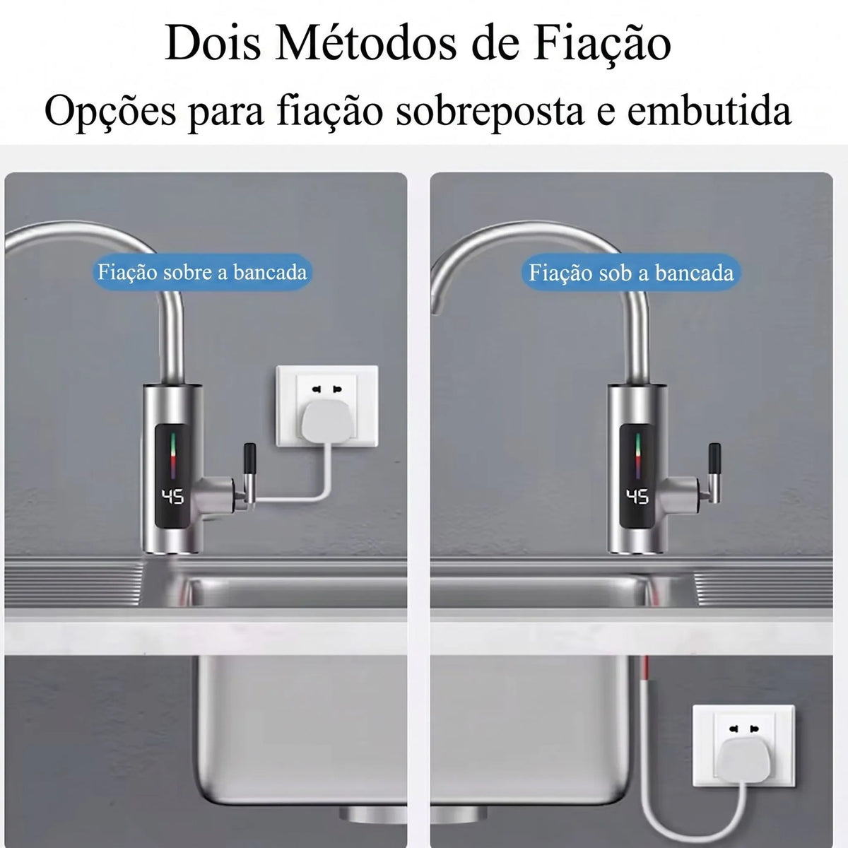 Torneira Elétrica Para Cozinha e Banheiro Com Visor de Temperatura Regulagem e Giratória 360° Aço Inoxidável