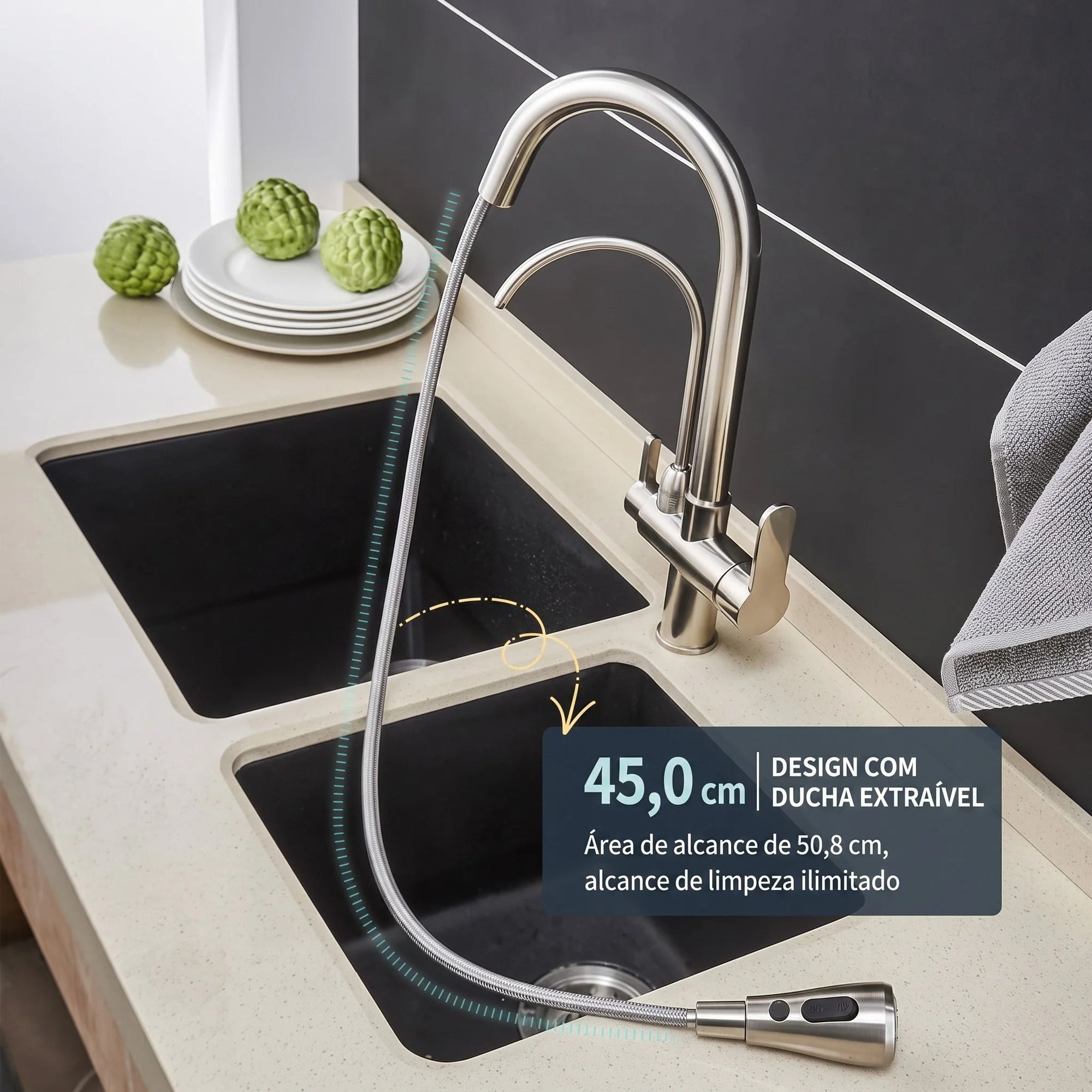 Torneira Gourmet Monocomando com Filtro e Jato Extensível Cromada