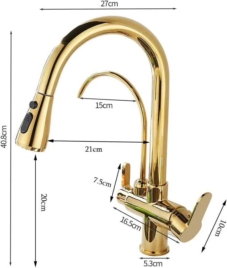 Torneira Gourmet Monocomando com Filtro e Jato Extensível Dourada