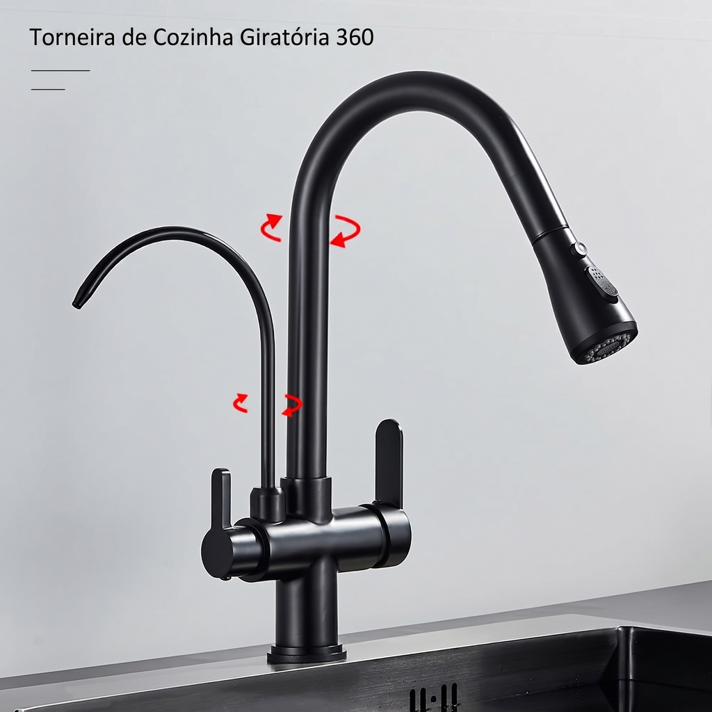 Torneira Com Filtro Para Cozinha Preta Gourmet Monocomando