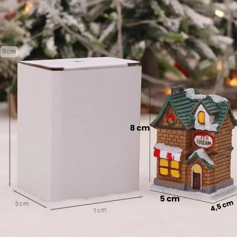 Casas de Natal Iluminadas em Resina para Decoração