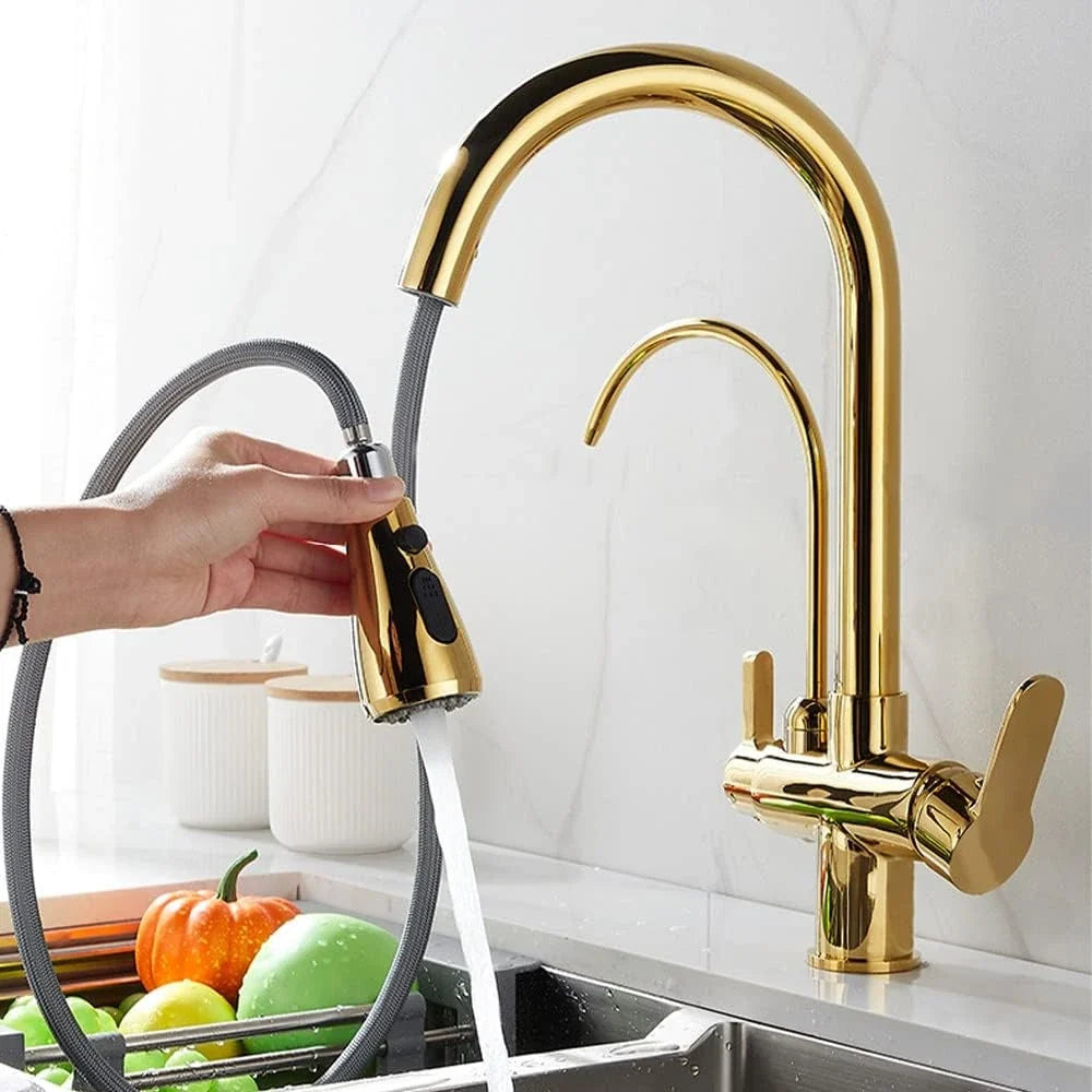 Torneira Gourmet Monocomando com Filtro e Jato Extensível Dourada