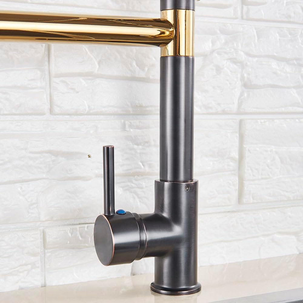 Torneira Gourmet Cozinha com Extensor Preto com Dourado Quente e Fria