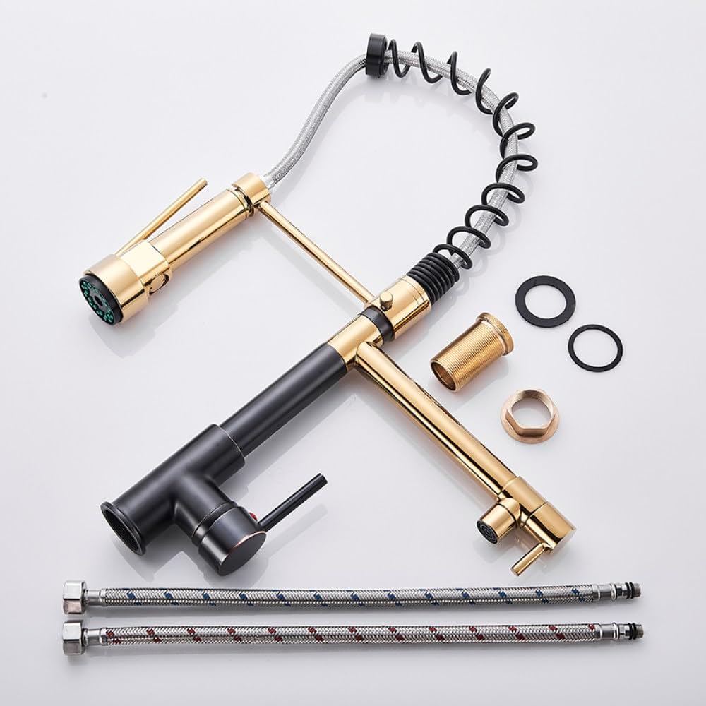 Torneira Gourmet Cozinha com Extensor Preto com Dourado Quente e Fria