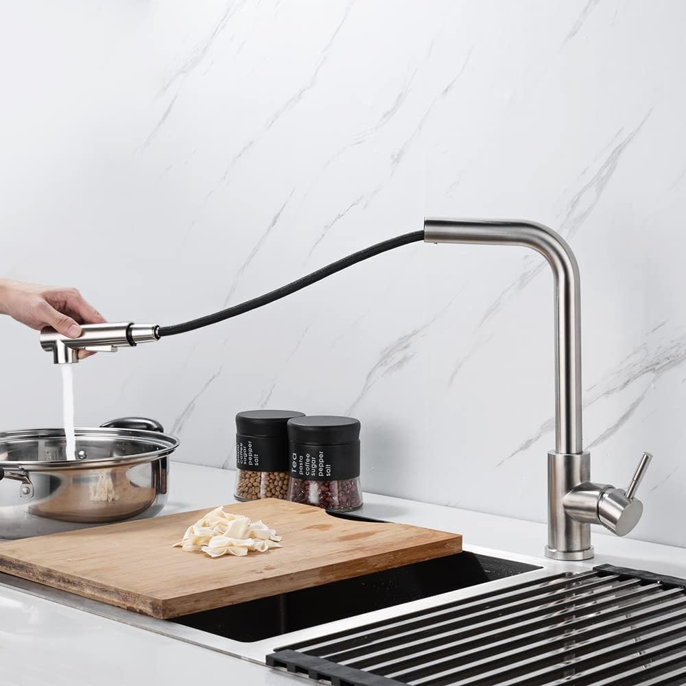 Torneira Gourmet Retratil 360 Monocomando Níquel Escovado para Cozinha