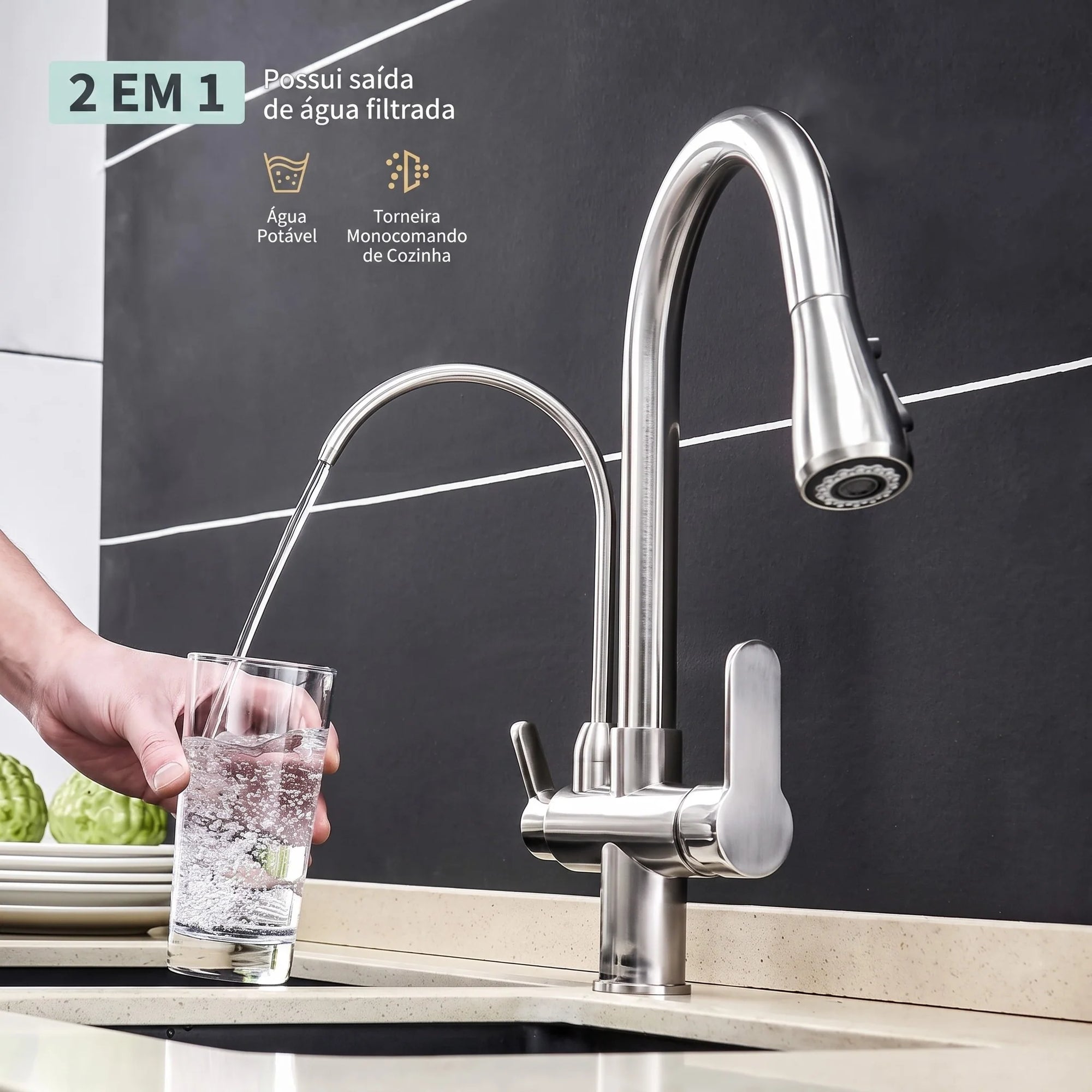 Torneira Gourmet Monocomando com Filtro e Jato Extensível Cromada