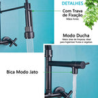 Torneira Gourmet de Parede Aura Preta para Cozinha