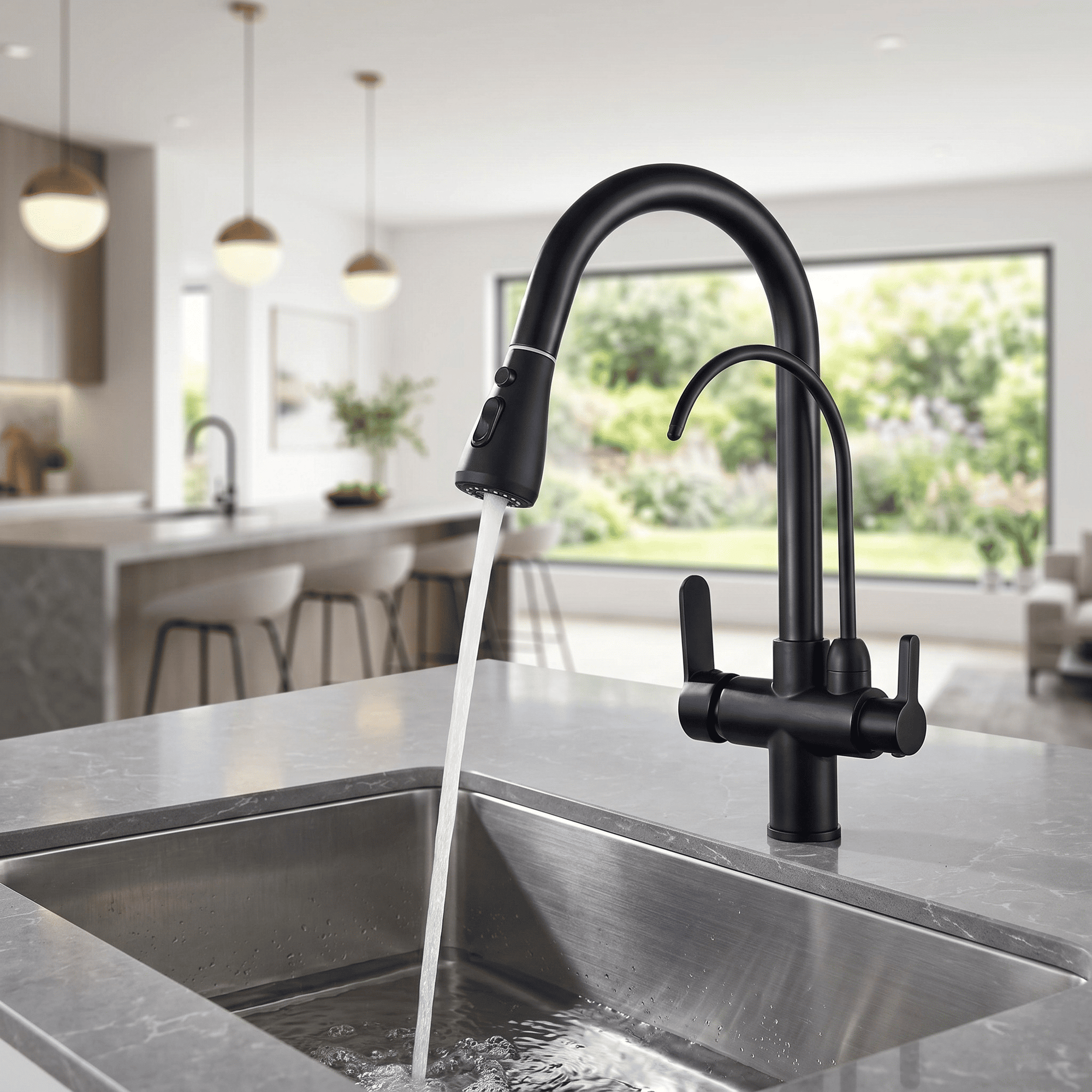 Torneira Com Filtro Para Cozinha Preta Gourmet Monocomando