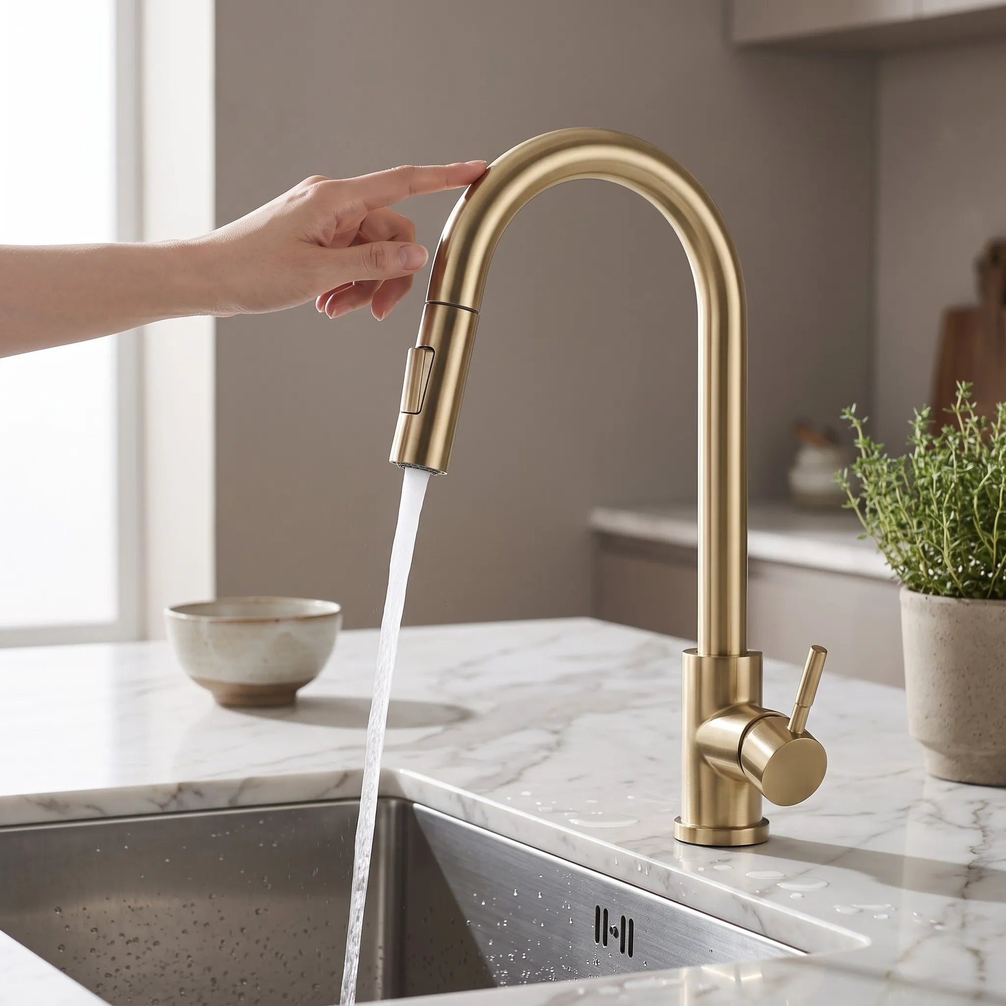 Torneira Monocomando para Cozinha Touch 360 Dourado Escovado