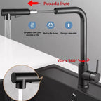 Torneira Gourmet Retratil 360 Monocomando Preto Fosco para Cozinha