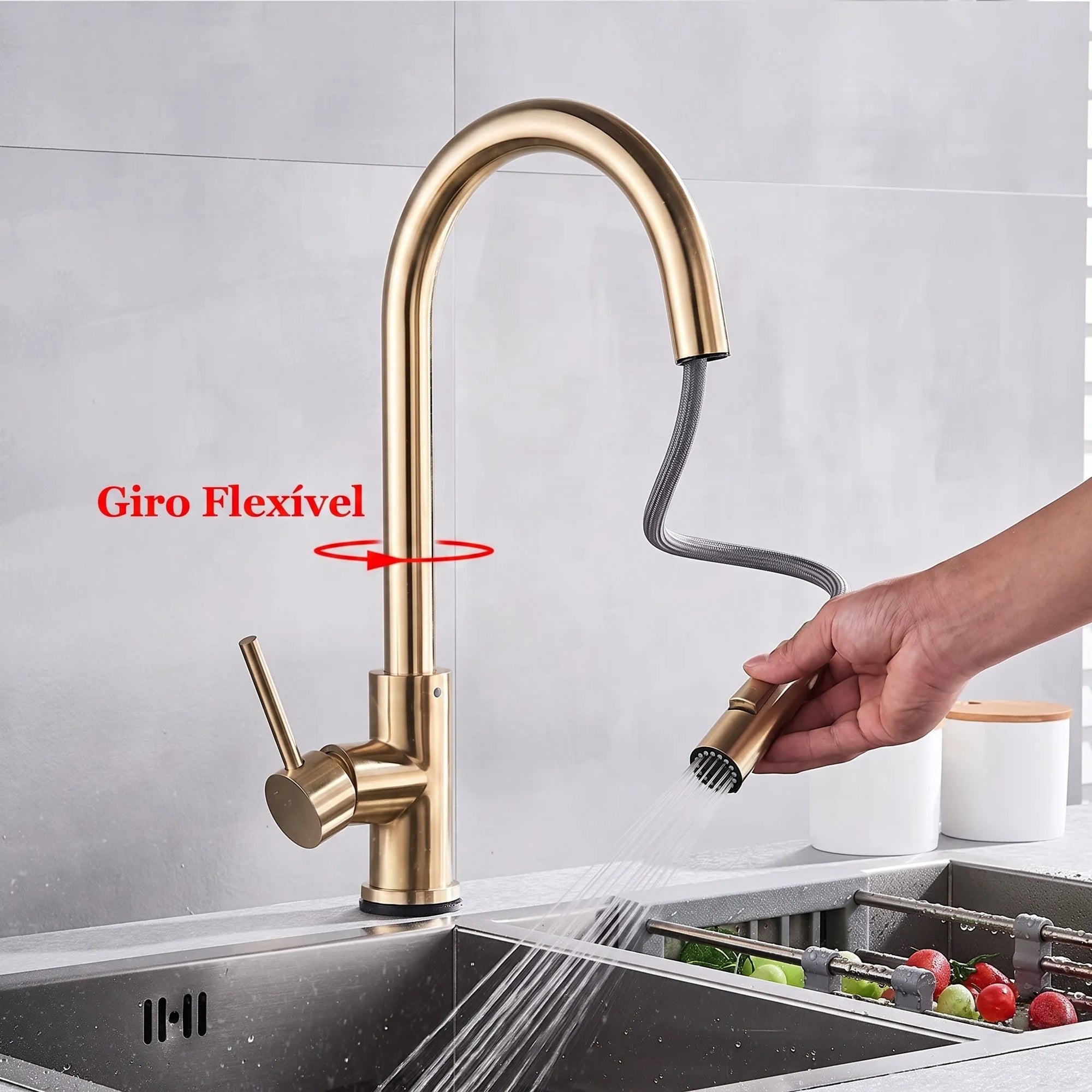 Torneira Monocomando para Cozinha Touch 360 Dourado Brilhante