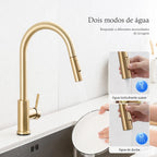 Torneira Para Cozinha Monocomando Com Misturador Dourado Escovado