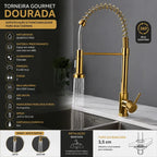 Torneira Gourmet Cozinha com Extensor Dourada Quente e Fria