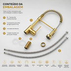 Torneira Gourmet Cozinha com Extensor Dourada Quente e Fria