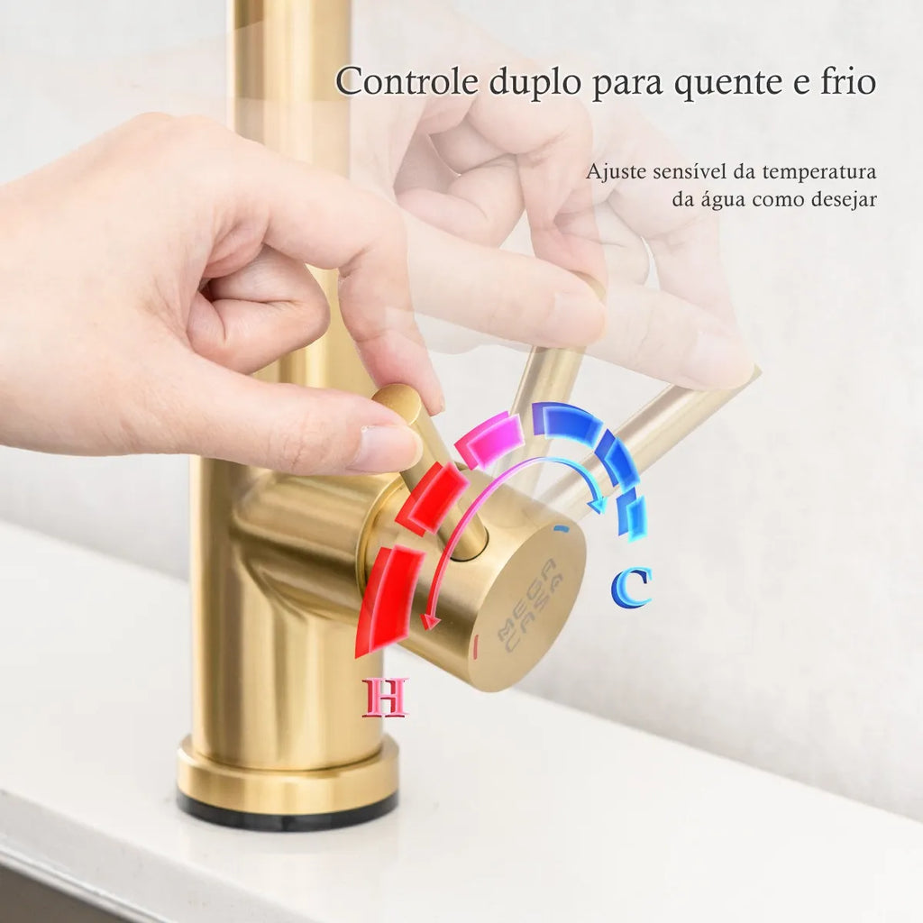 Torneira Para Cozinha Monocomando Com Misturador Dourado Escovado