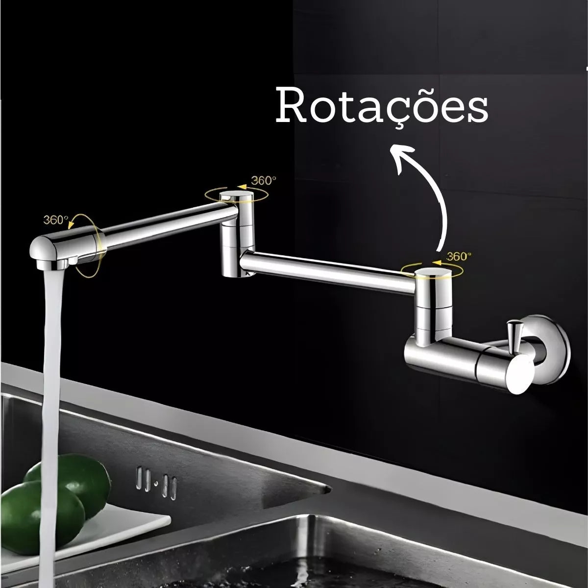 Torneira De Parede Para Cozinha Rotação 360°