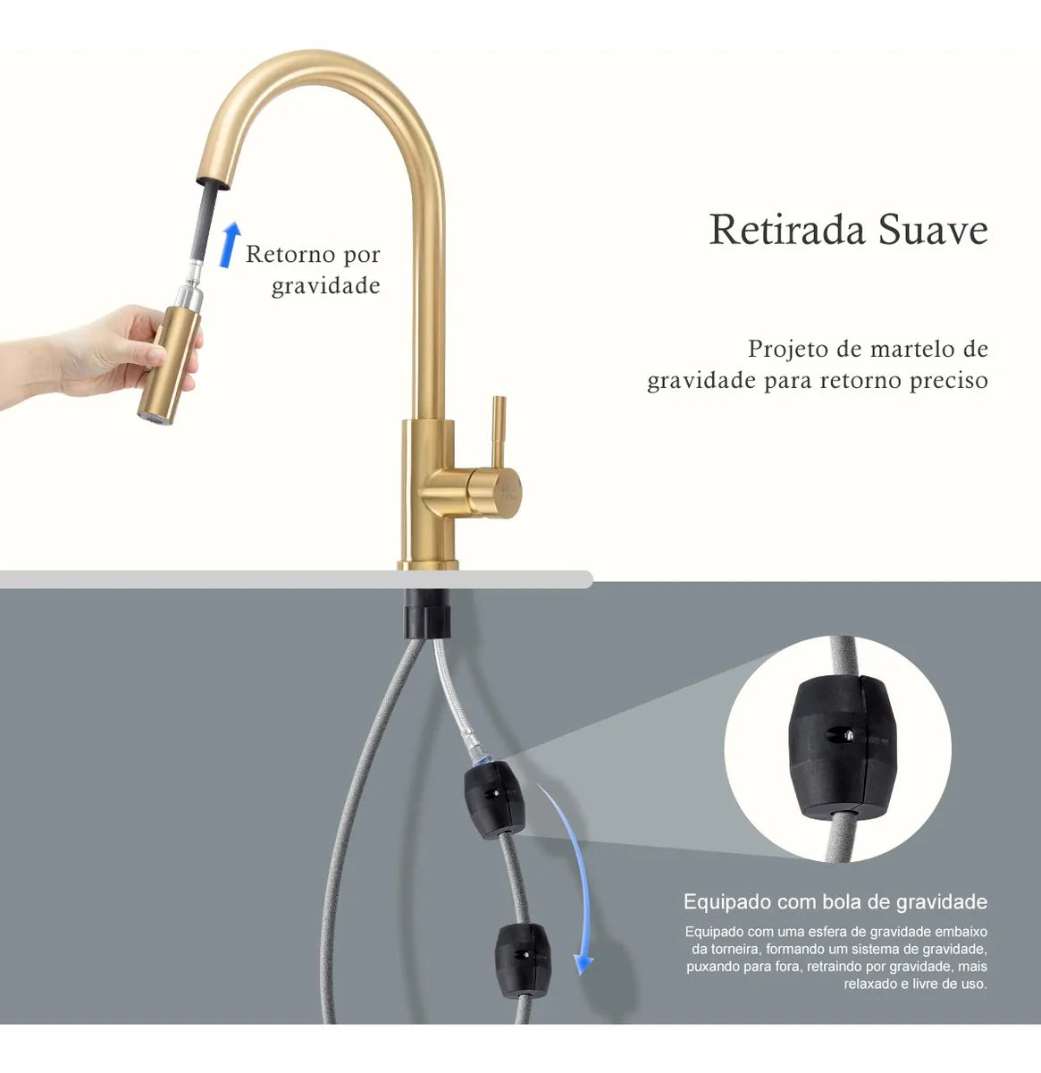 Torneira Para Cozinha Monocomando Com Misturador Dourado Escovado