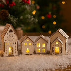 Vila de Natal com 4 Casinhas de MDF Iluminadas