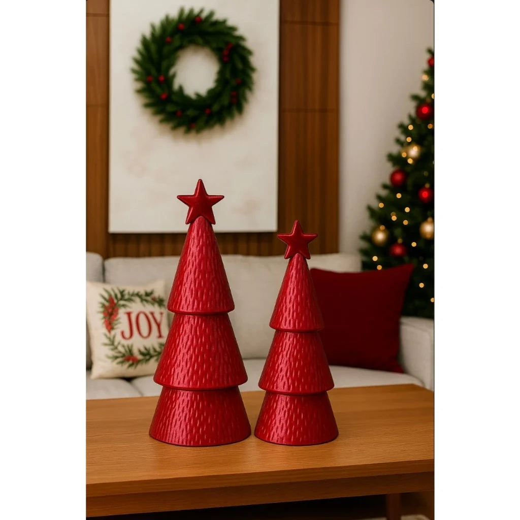 Kit 2 Árvores de Natal em Cerâmica para Mesa