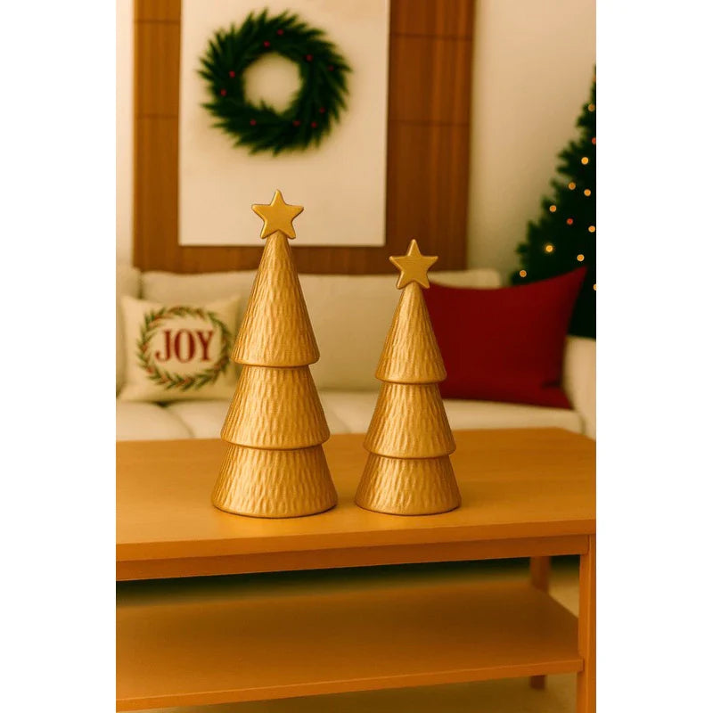 Kit 2 Árvores de Natal em Cerâmica para Mesa