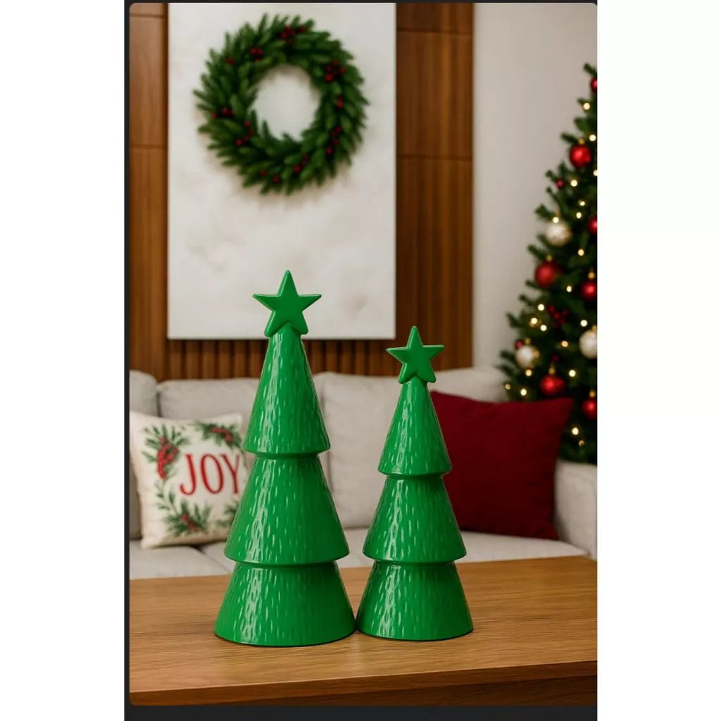 Kit 2 Árvores de Natal em Cerâmica para Mesa