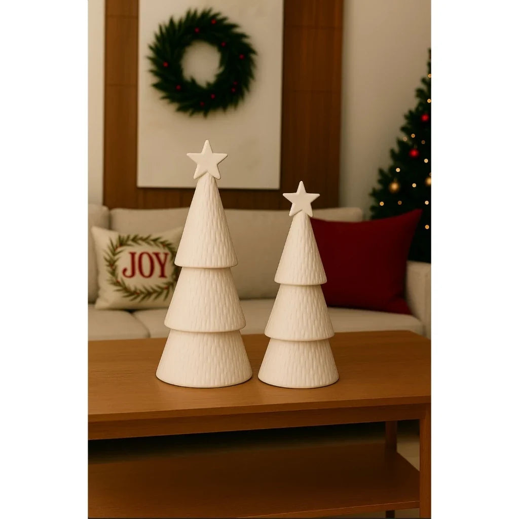 Kit 2 Árvores de Natal em Cerâmica para Mesa