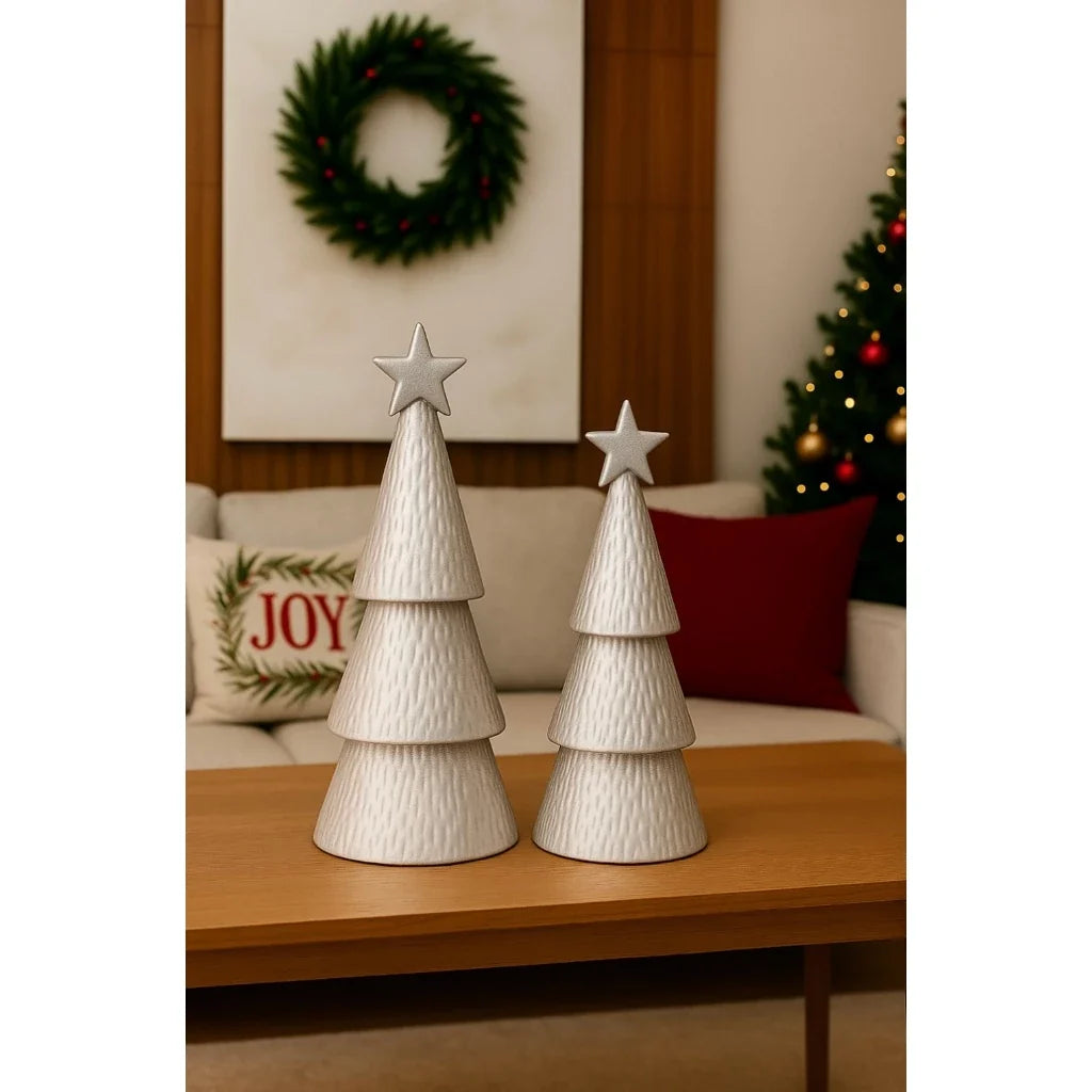 Kit 2 Árvores de Natal em Cerâmica para Mesa