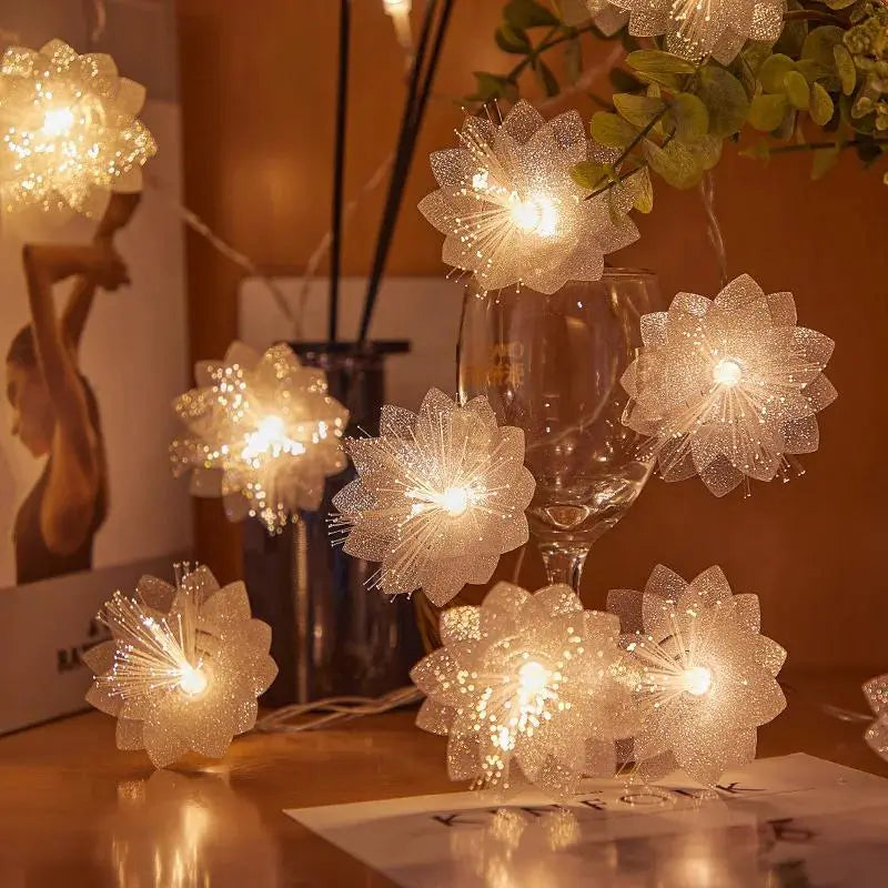 Cordão de Luzes de Natal LED com Flores