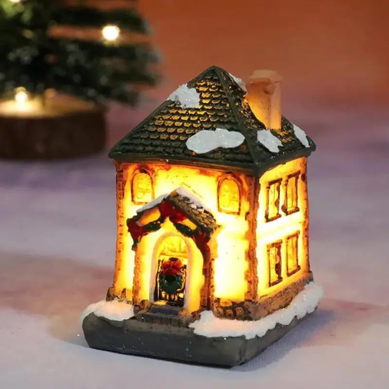 Casas de Natal Iluminadas em Resina para Decoração