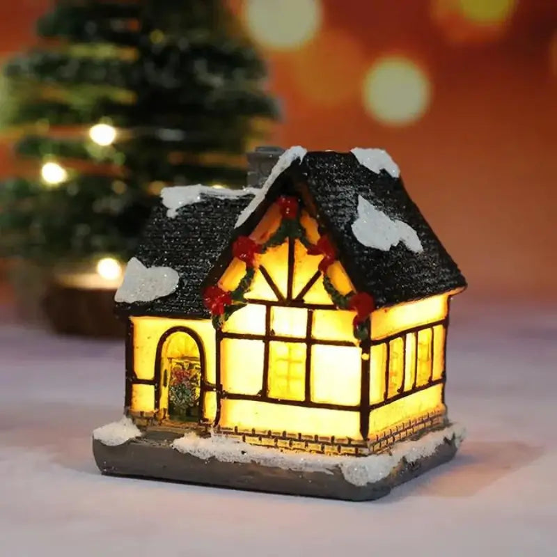 Casas de Natal Iluminadas em Resina para Decoração