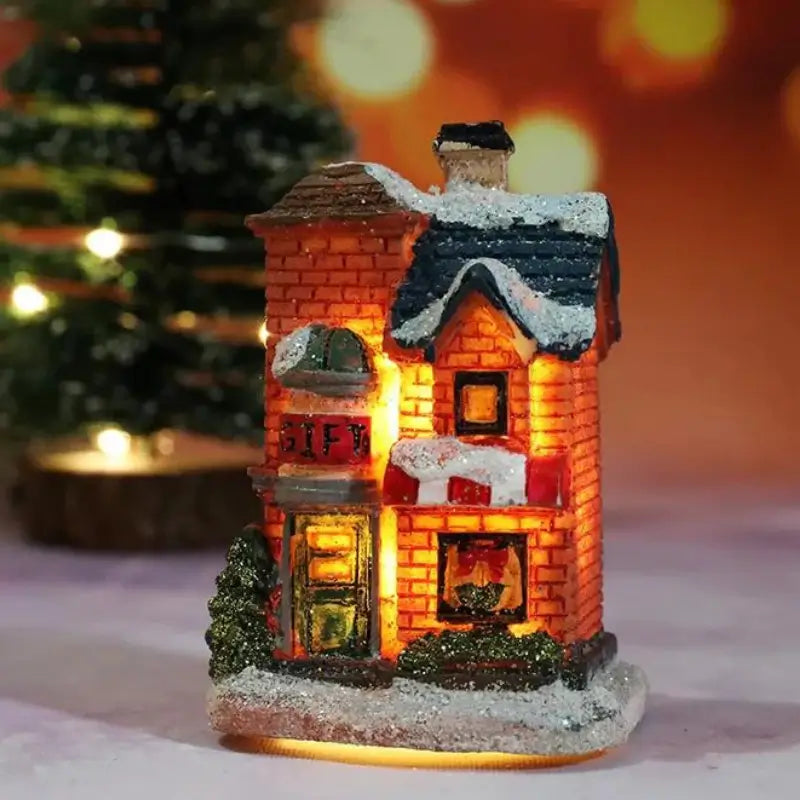 Casas de Natal Iluminadas em Resina para Decoração