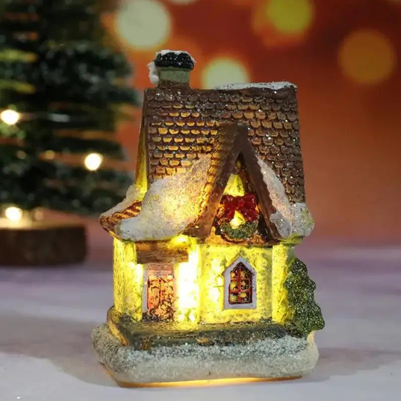 Casas de Natal Iluminadas em Resina para Decoração
