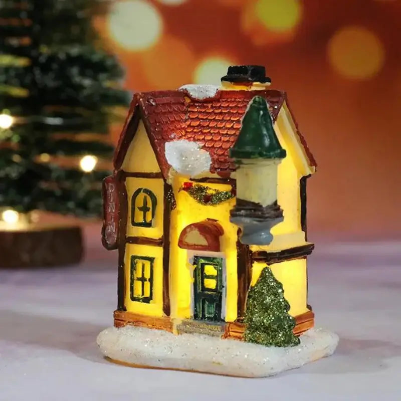 Casas de Natal Iluminadas em Resina para Decoração