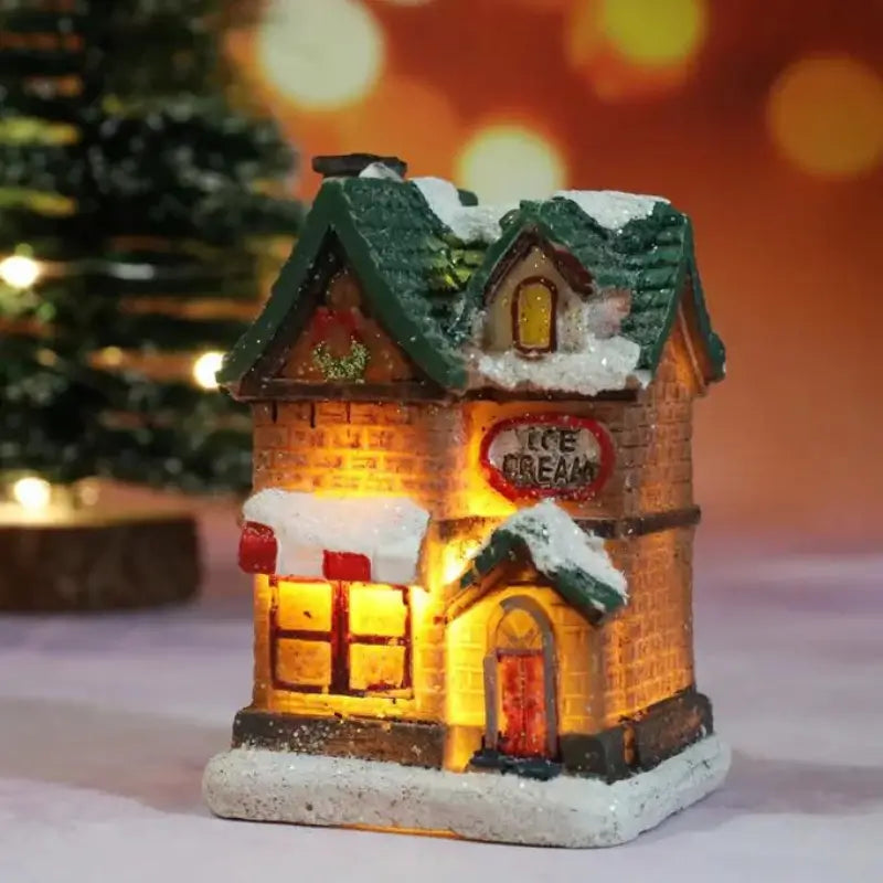 Casas de Natal Iluminadas em Resina para Decoração