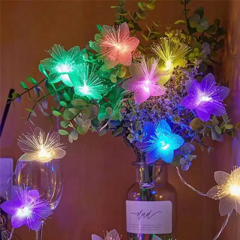 Cordão de Luzes de Natal LED com Flores