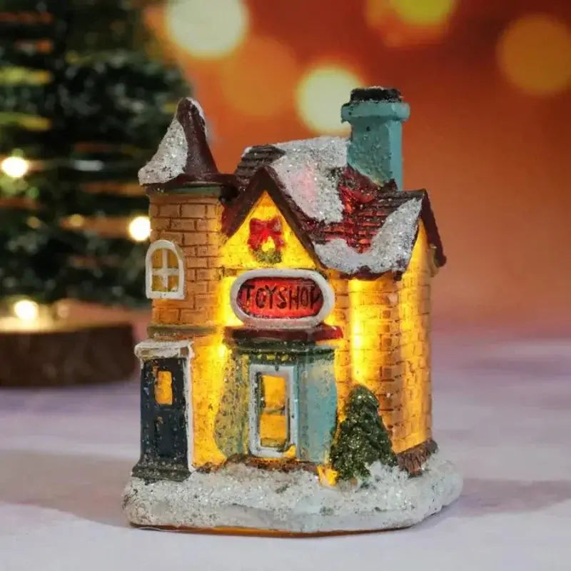 Casas de Natal Iluminadas em Resina para Decoração
