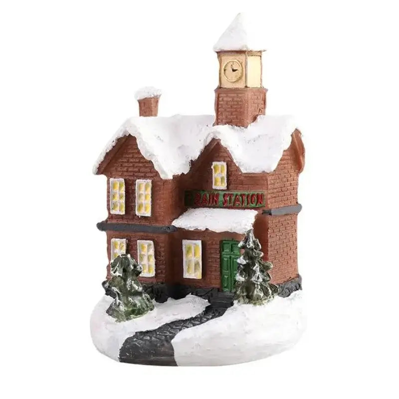 Casas de Natal Iluminadas em Resina para Decoração